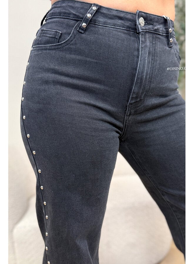 BLACK - 'PINK STAR JEANS' - STRETCH VIRAL STUDS WIDE LEG JEANS