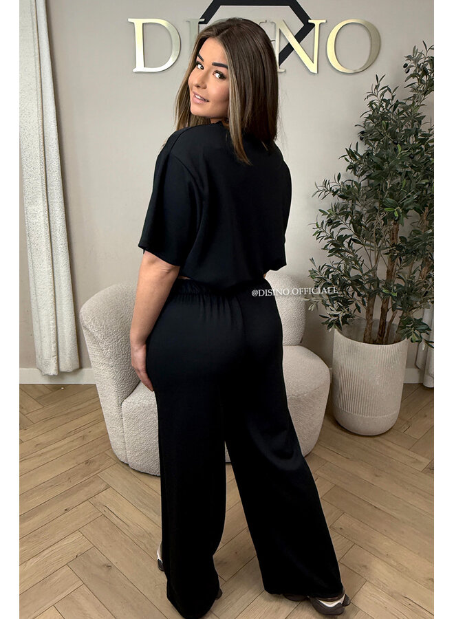 BLACK - 'MILA SET' - OVERSIZED TOP + PANTS TWO PIECE SET