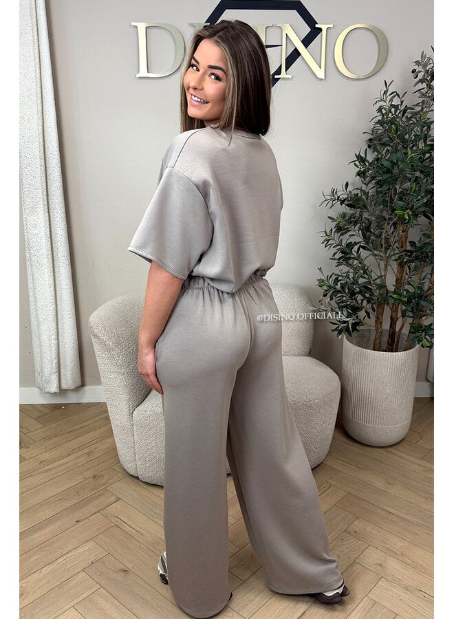 TAUPE - 'MILA SET' - OVERSIZED TOP + PANTS TWO PIECE SET