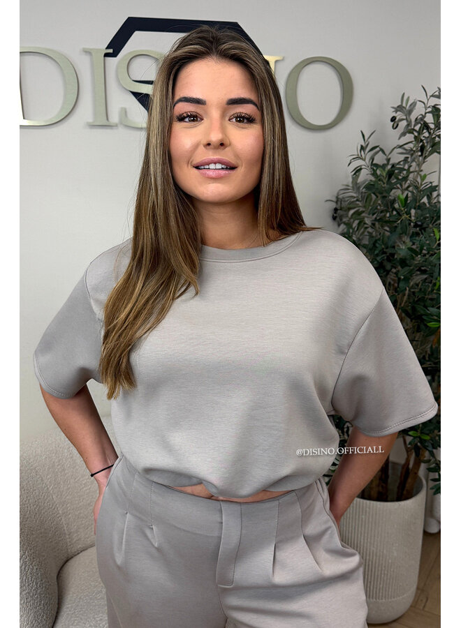 TAUPE - 'MILA SET' - OVERSIZED TOP + PANTS TWO PIECE SET