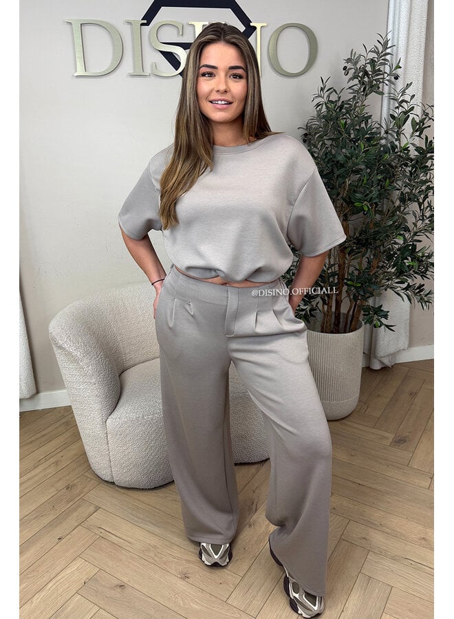 TAUPE - 'MILA SET' - OVERSIZED TOP + PANTS TWO PIECE SET
