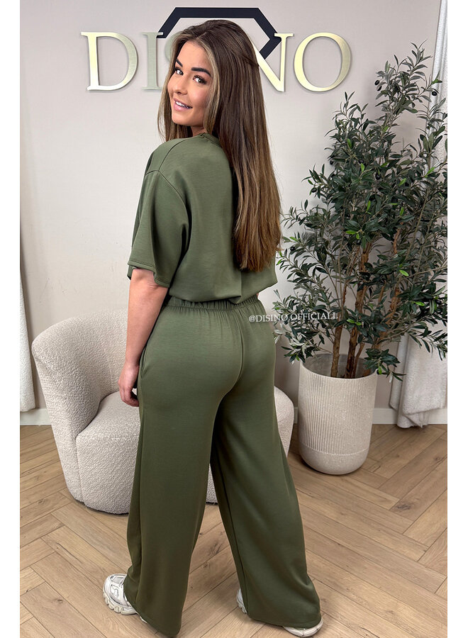 ARMY GREEN - 'MILA SET' - OVERSIZED TOP + PANTS TWO PIECE SET