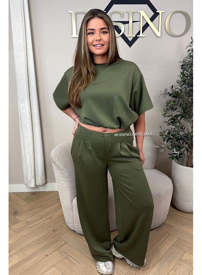 ARMY GREEN - 'MILA SET' - OVERSIZED TOP + PANTS TWO PIECE SET
