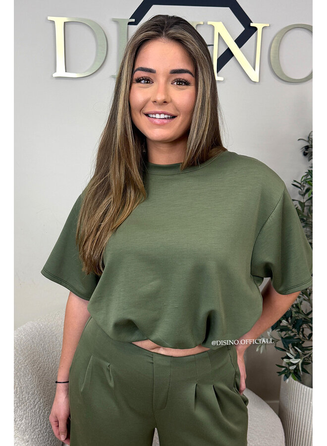 ARMY GREEN - 'MILA SET' - OVERSIZED TOP + PANTS TWO PIECE SET