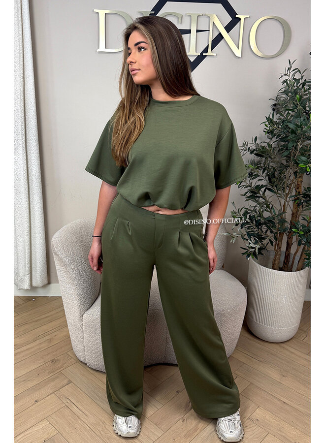 ARMY GREEN - 'MILA SET' - OVERSIZED TOP + PANTS TWO PIECE SET
