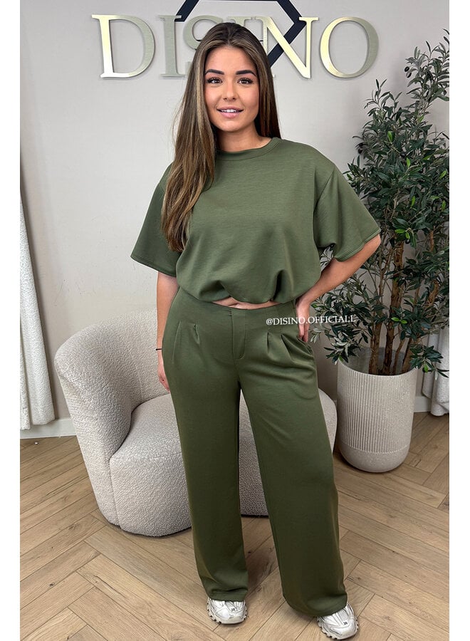 ARMY GREEN - 'MILA SET' - OVERSIZED TOP + PANTS TWO PIECE SET