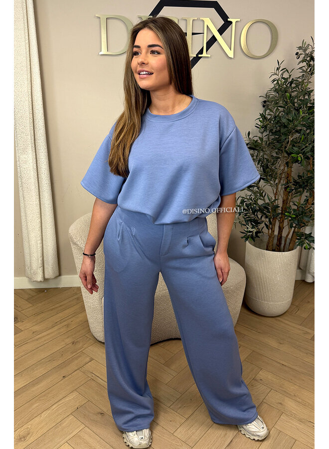 JEANS BLUE - 'MILA SET' - OVERSIZED TOP + PANTS TWO PIECE SET