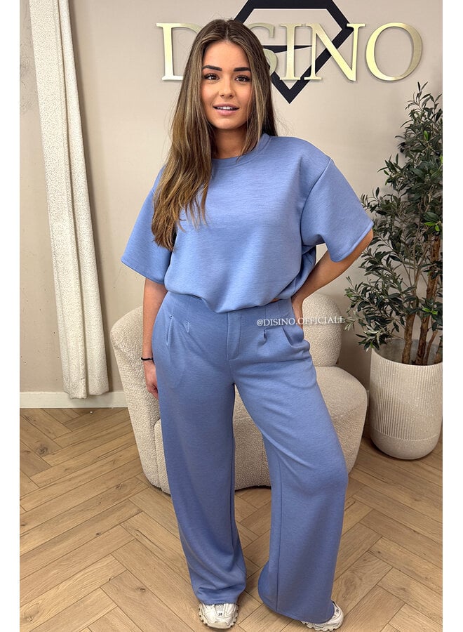 JEANS BLUE - 'MILA SET' - OVERSIZED TOP + PANTS TWO PIECE SET