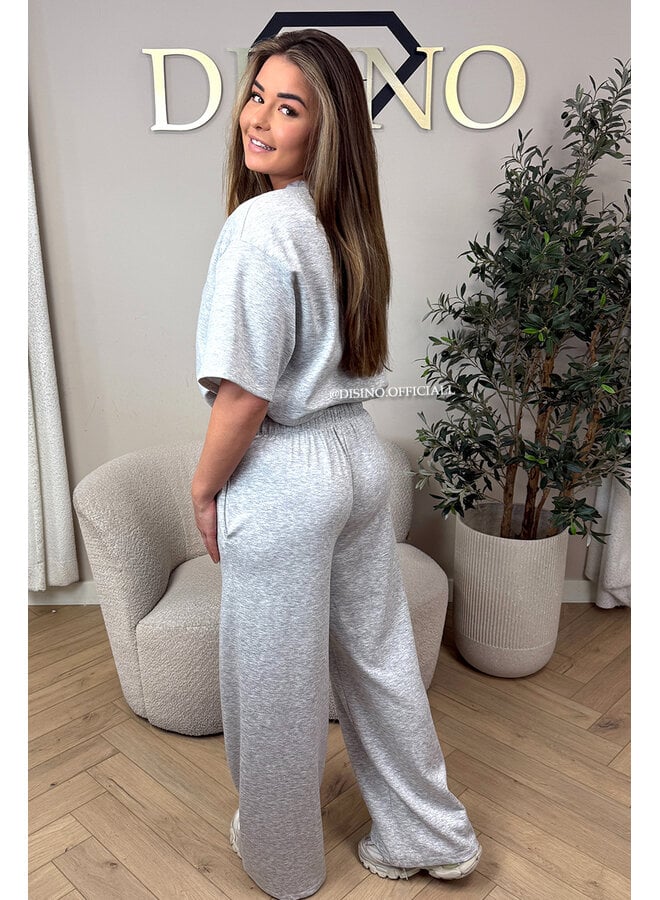 GREY - 'MILA SET' - OVERSIZED TOP + PANTS TWO PIECE SET
