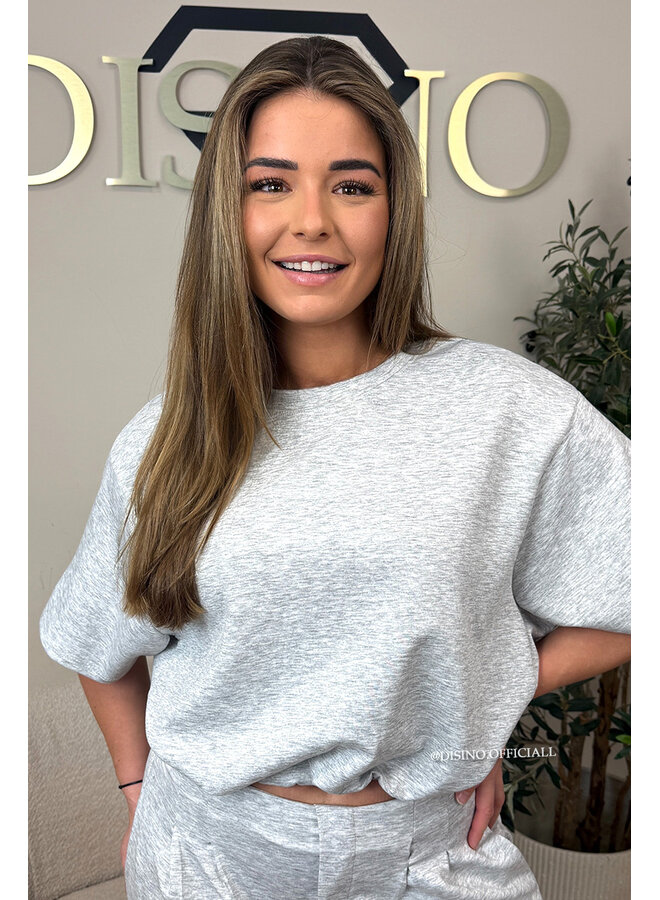 GREY - 'MILA SET' - OVERSIZED TOP + PANTS TWO PIECE SET