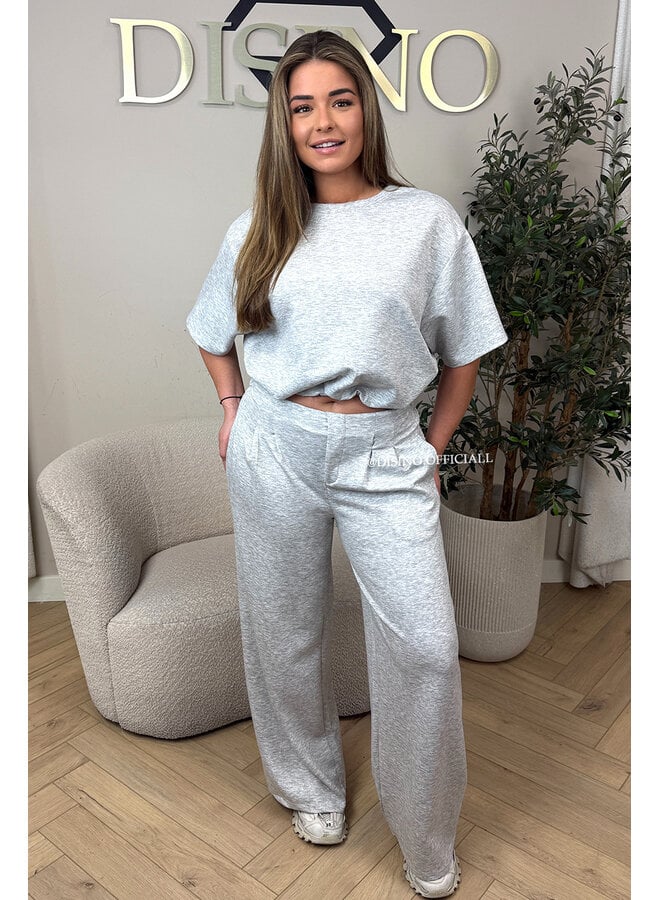GREY - 'MILA SET' - OVERSIZED TOP + PANTS TWO PIECE SET