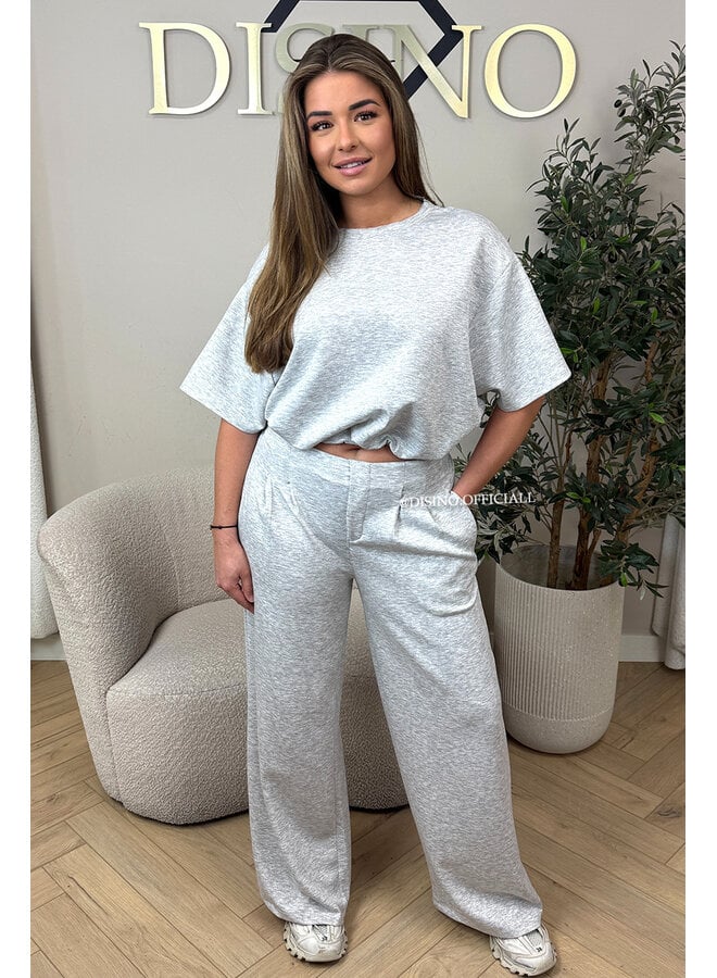 GREY - 'MILA SET' - OVERSIZED TOP + PANTS TWO PIECE SET