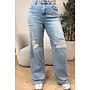 BLUE - 'LOLA JEANS' - DESTROYED SUPER STRETCH HIGH WAIST WIDE LEG JEANS
