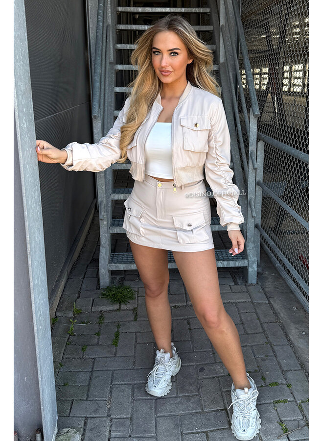 BEIGE - 'DJUNE SET' - BOMBER JACKET + SKORT TWO PIECE SET