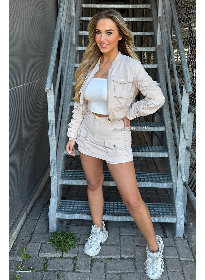 BEIGE - 'DJUNE SET' - BOMBER JACKET + SKORT TWO PIECE SET