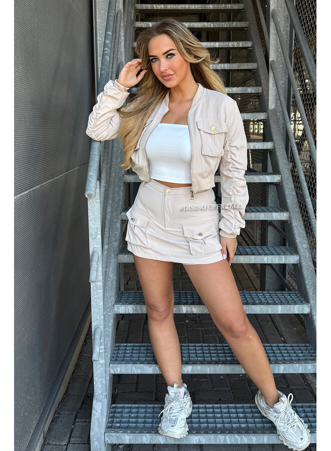 BEIGE - 'DJUNE SET' - BOMBER JACKET + SKORT TWO PIECE SET