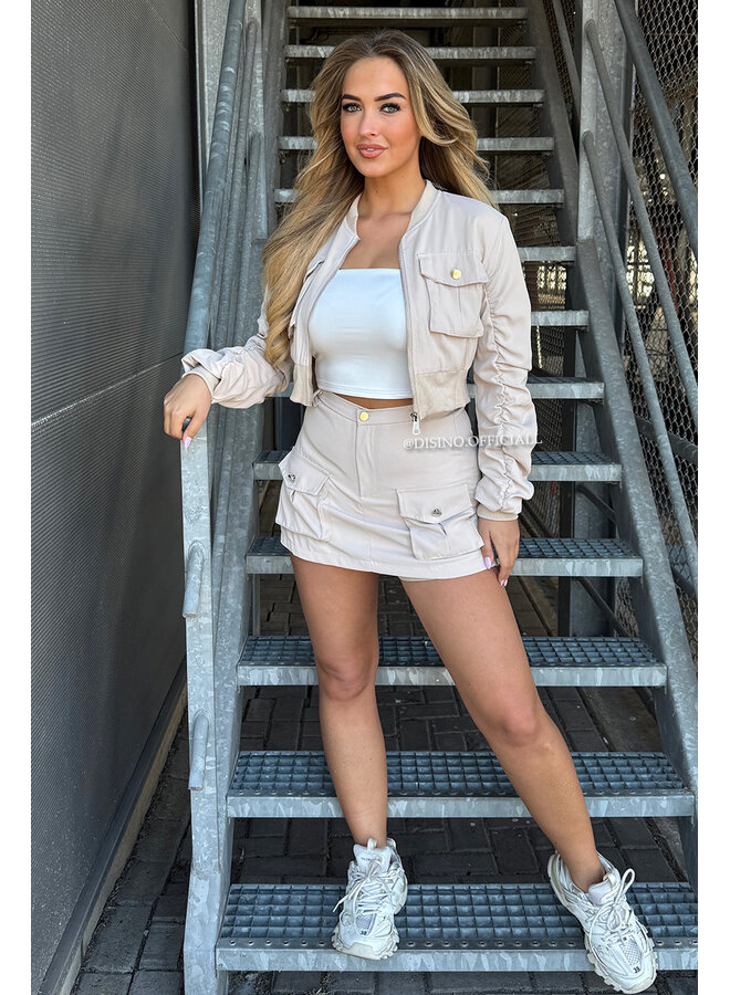 BEIGE - 'DJUNE SET' - BOMBER JACKET + SKORT TWO PIECE SET
