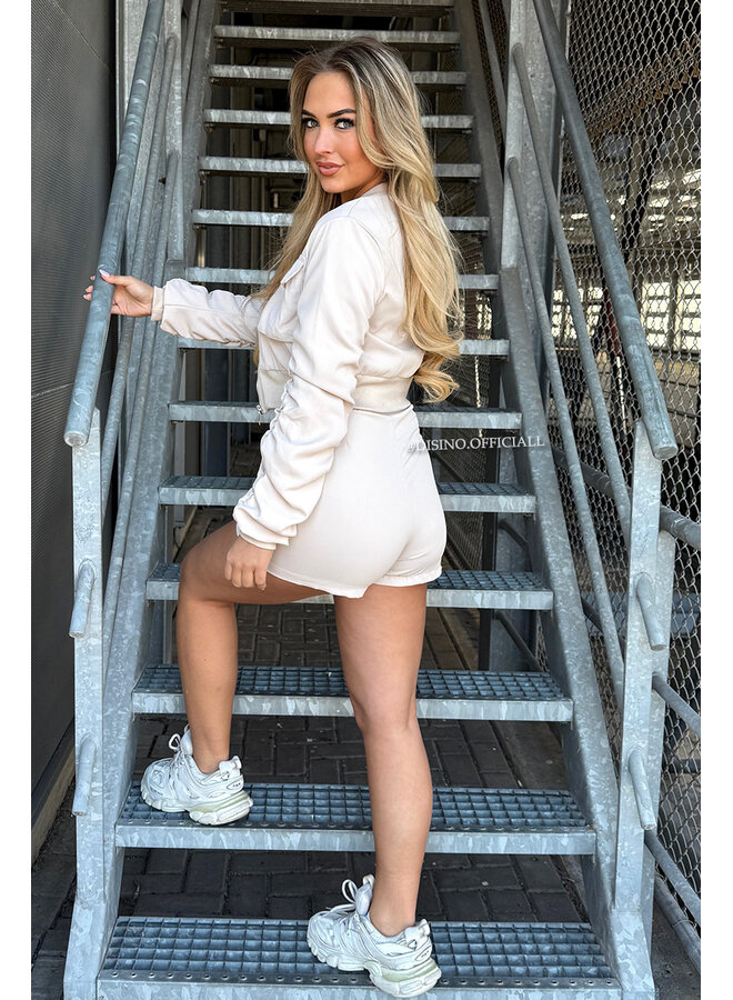 BEIGE - 'DJUNE SET' - BOMBER JACKET + SKORT TWO PIECE SET