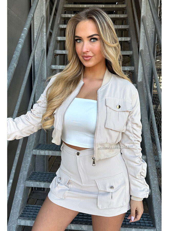 BEIGE - 'DJUNE SET' - BOMBER JACKET + SKORT TWO PIECE SET