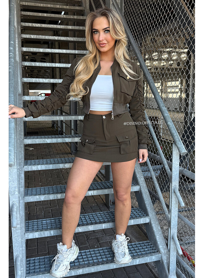 ARMY GREEN - 'DJUNE SET' - BOMBER JACKET + SKORT TWO PIECE SET