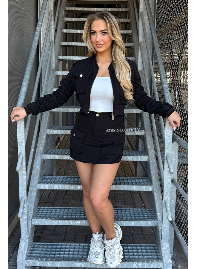 BLACK - 'DJUNE SET' - BOMBER JACKET + SKORT TWO PIECE SET