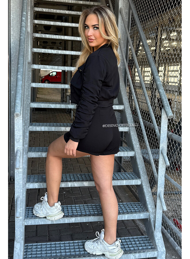BLACK - 'DJUNE SET' - BOMBER JACKET + SKORT TWO PIECE SET