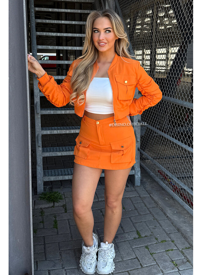 ORANGE - 'DJUNE SET' - BOMBER JACKET + SKORT TWO PIECE SET
