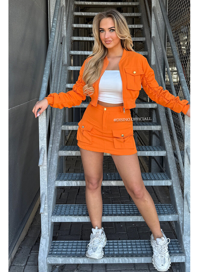 ORANGE - 'DJUNE SET' - BOMBER JACKET + SKORT TWO PIECE SET