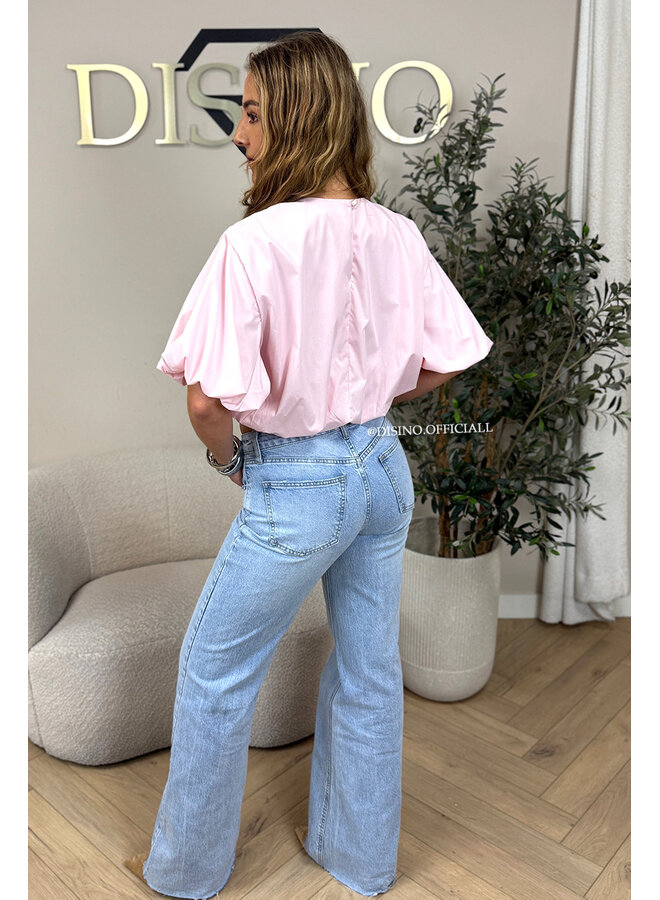 LIGHT BLUE - 'LIVORNO JEANS' - MEDIUM WAIST STRETCH EXTRA LONG WIDE LEG JEANS