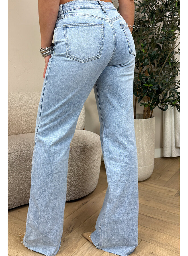 LIGHT BLUE - 'LIVORNO JEANS' - MEDIUM WAIST STRETCH EXTRA LONG WIDE LEG JEANS