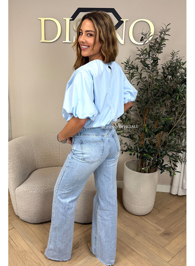 LIGHT BLUE - 'HAZEL TOP' - CUTE BALLOON BLOUSE TOP