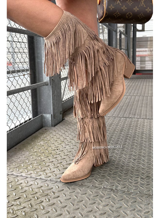 KHAKI - 'FRINGE COWBOY BOOTS' - PERFECT FESTIVAL FRINGE BOOTS