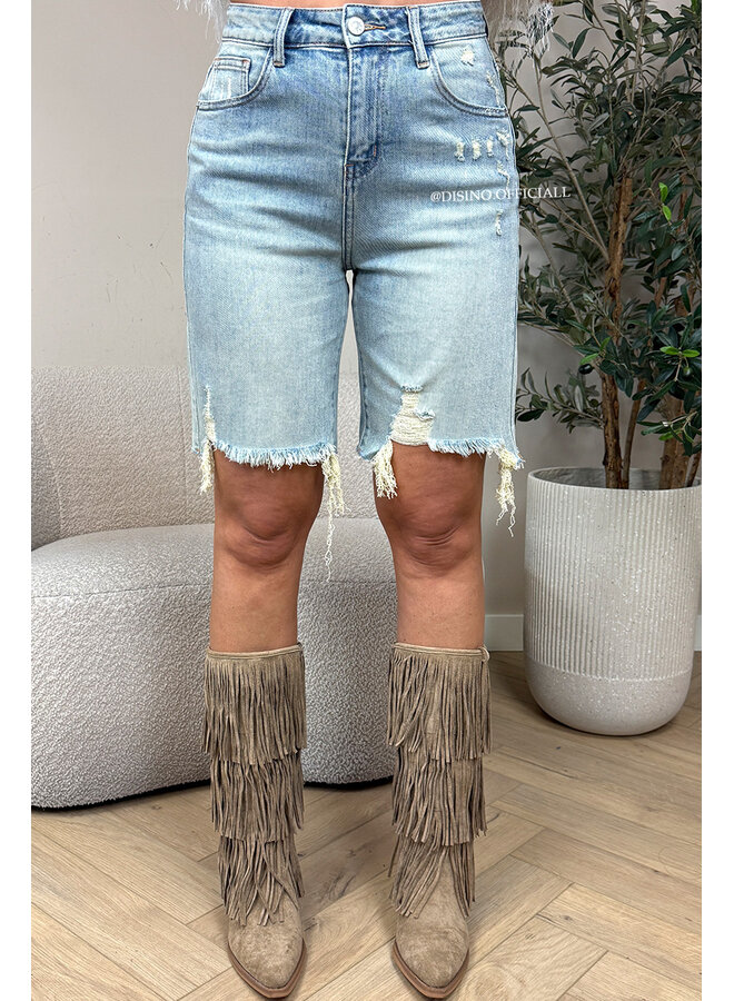 DIRTY BLUE - 'SANDY SHORT' - RIPPED STRETCH DENIM BERMUDA SHORT