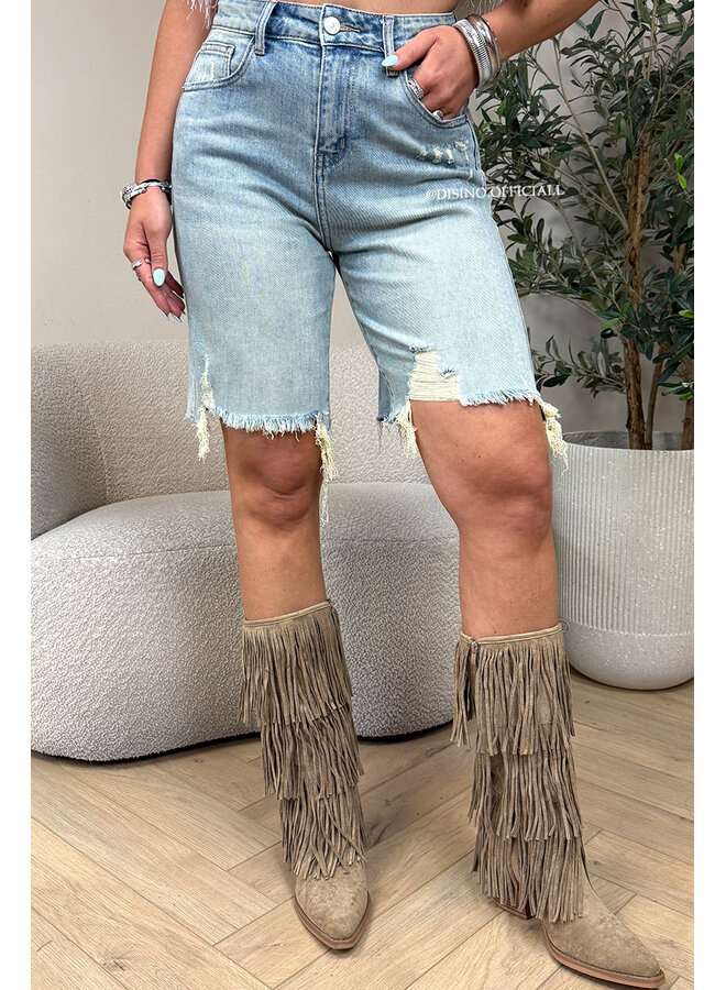 DIRTY BLUE - 'SANDY SHORT' - RIPPED STRETCH DENIM BERMUDA SHORT