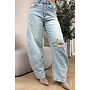 LIGHT BLUE - 'MONICA JEANS' - RIPPED KNEE VIRAL STRETCH BARREL JEANS