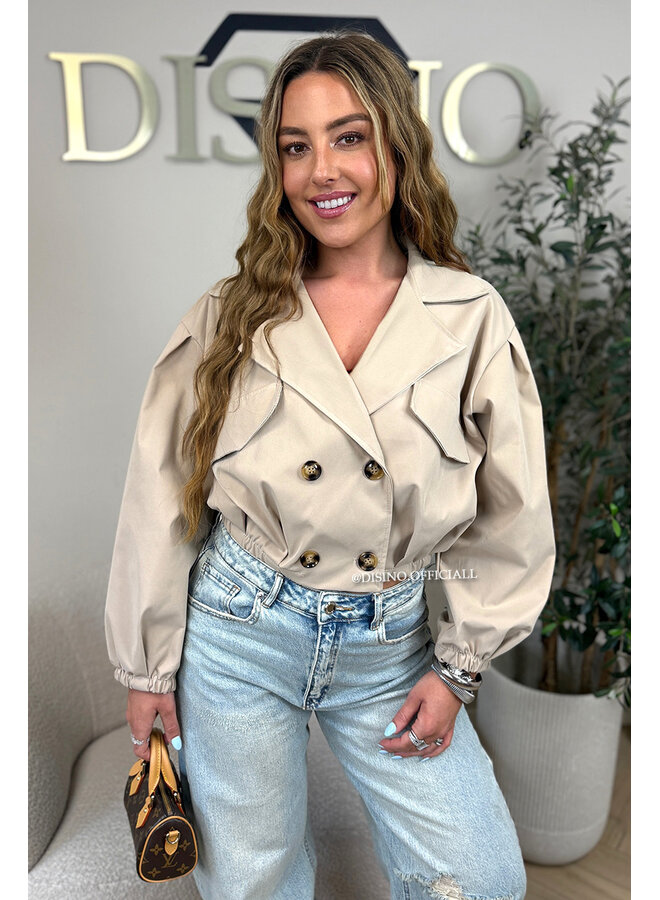 BEIGE - 'JULIE JACKET' - CROPPED TRENCH JACKET