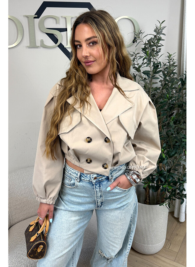 BEIGE - 'JULIE JACKET' - CROPPED TRENCH JACKET