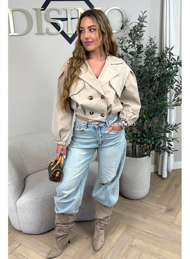 BEIGE - 'JULIE JACKET' - CROPPED TRENCH JACKET