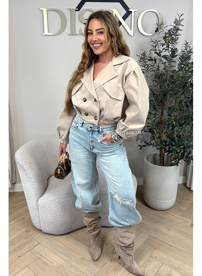 BEIGE - 'JULIE JACKET' - CROPPED TRENCH JACKET