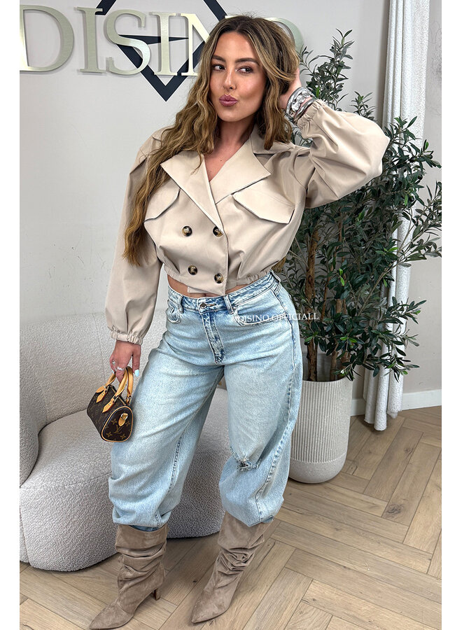 BEIGE - 'JULIE JACKET' - CROPPED TRENCH JACKET