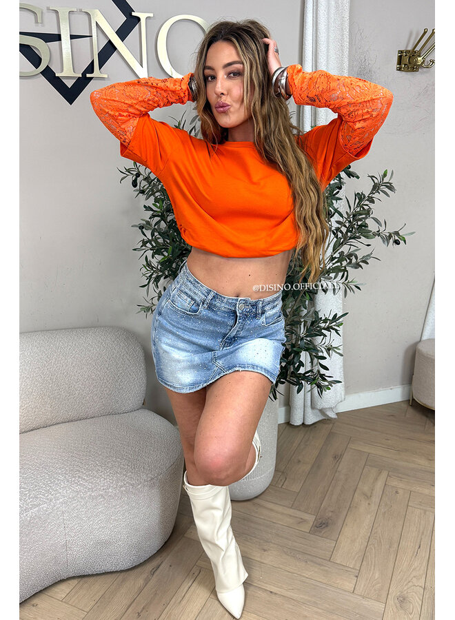 ORANGE - 'ESTELLE V2' - LACE SLEEVES OVERSIZED TEE