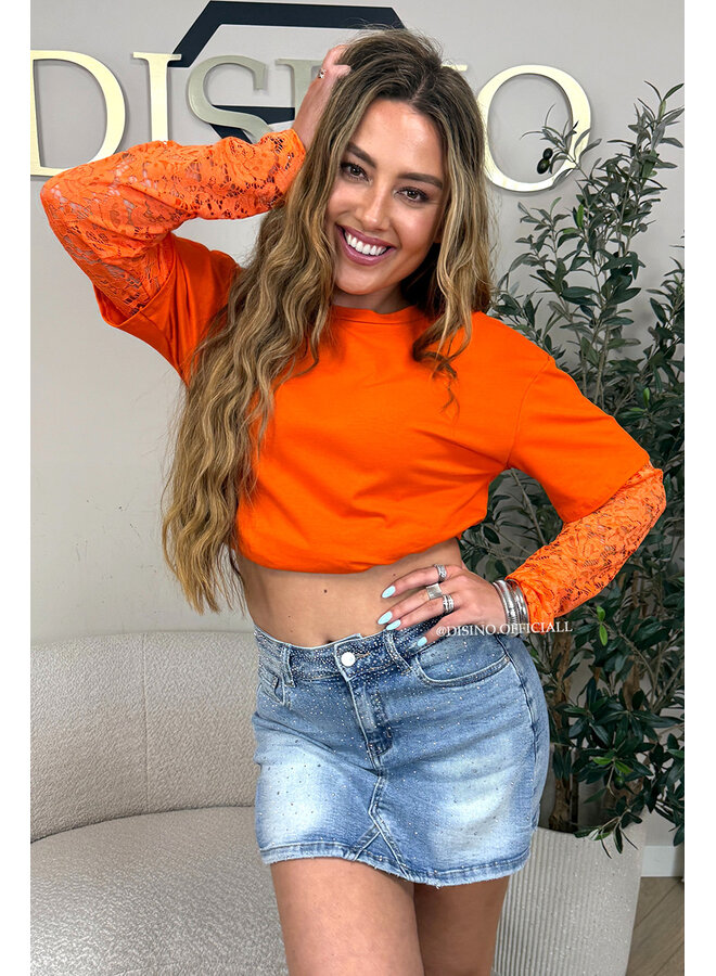 ORANGE - 'ESTELLE V2' - LACE SLEEVES OVERSIZED TEE