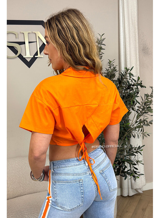 ORANGE - 'CARMEN BLOUSE' - OPEN BACK SHORT SLEEVE SHIRT