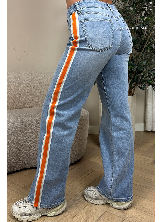 LIGHT BLUE - 'SKYE V2 JEANS' - LIMITED EDITION STRETCH ORANGE STRIPED JEANS