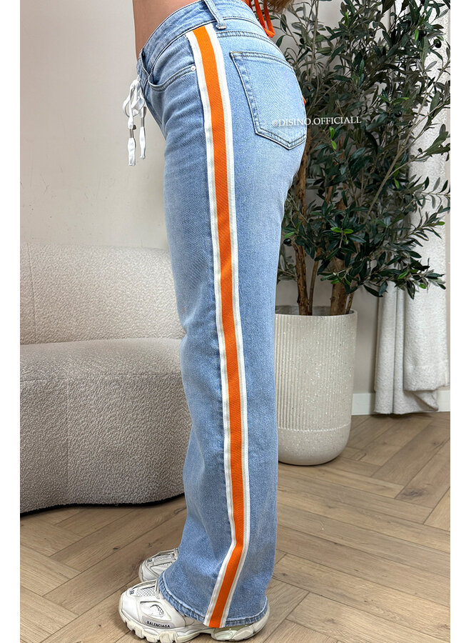 LIGHT BLUE - 'SKYE V2 JEANS' - LIMITED EDITION STRETCH ORANGE STRIPED JEANS