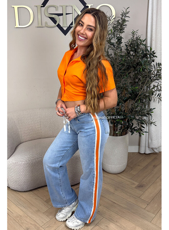 LIGHT BLUE - 'SKYE V2 JEANS' - LIMITED EDITION STRETCH ORANGE STRIPED JEANS
