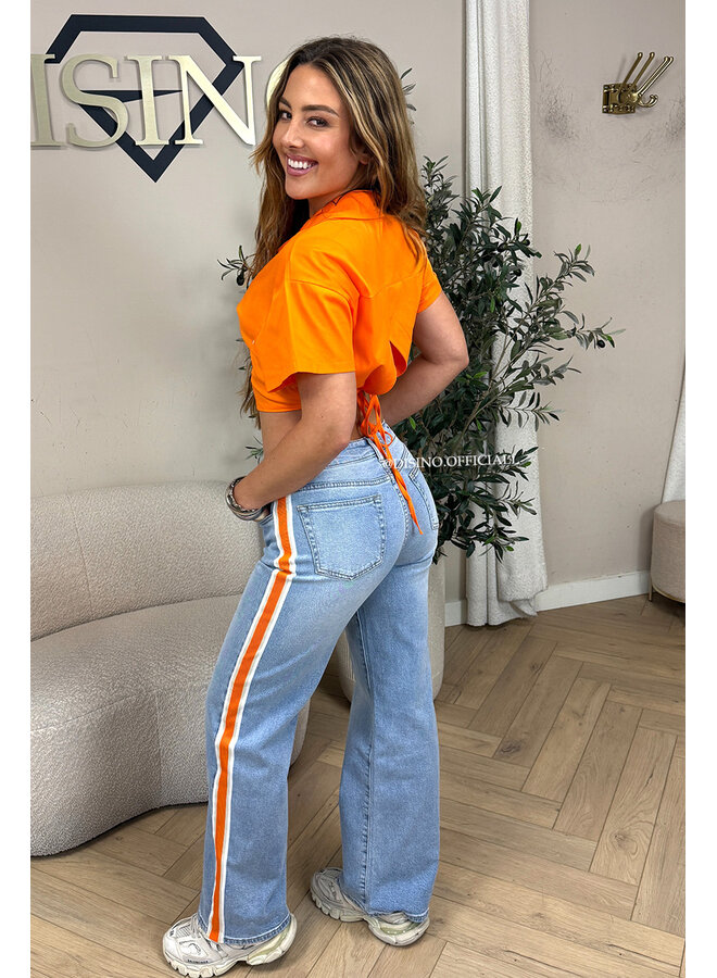 LIGHT BLUE - 'SKYE V2 JEANS' - LIMITED EDITION STRETCH ORANGE STRIPED JEANS