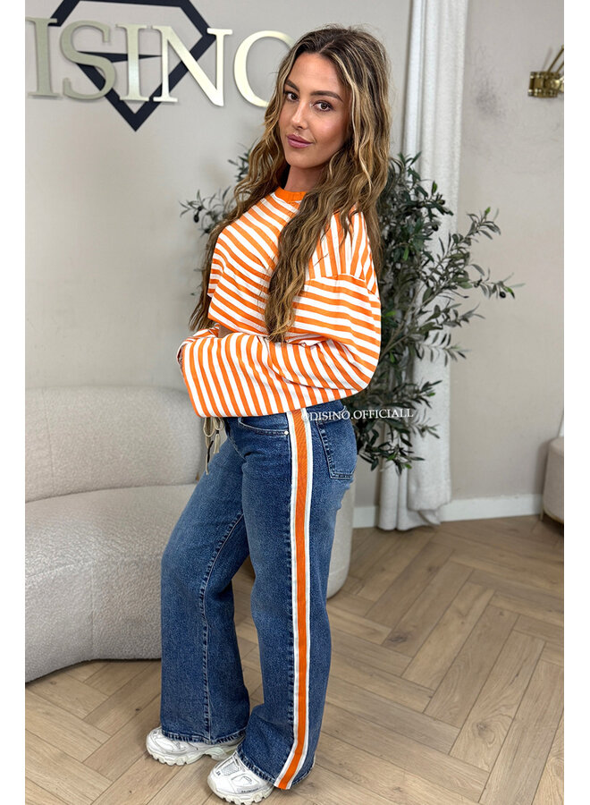 DARK BLUE - 'SKYE V2 JEANS' - LIMITED EDITION SUPER STRETCH ORANGE STRIPED JEANS