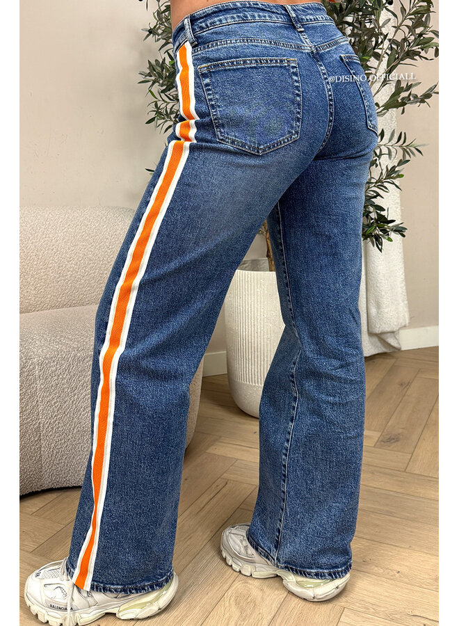 DARK BLUE - 'SKYE V2 JEANS' - LIMITED EDITION STRETCH ORANGE STRIPED JEANS