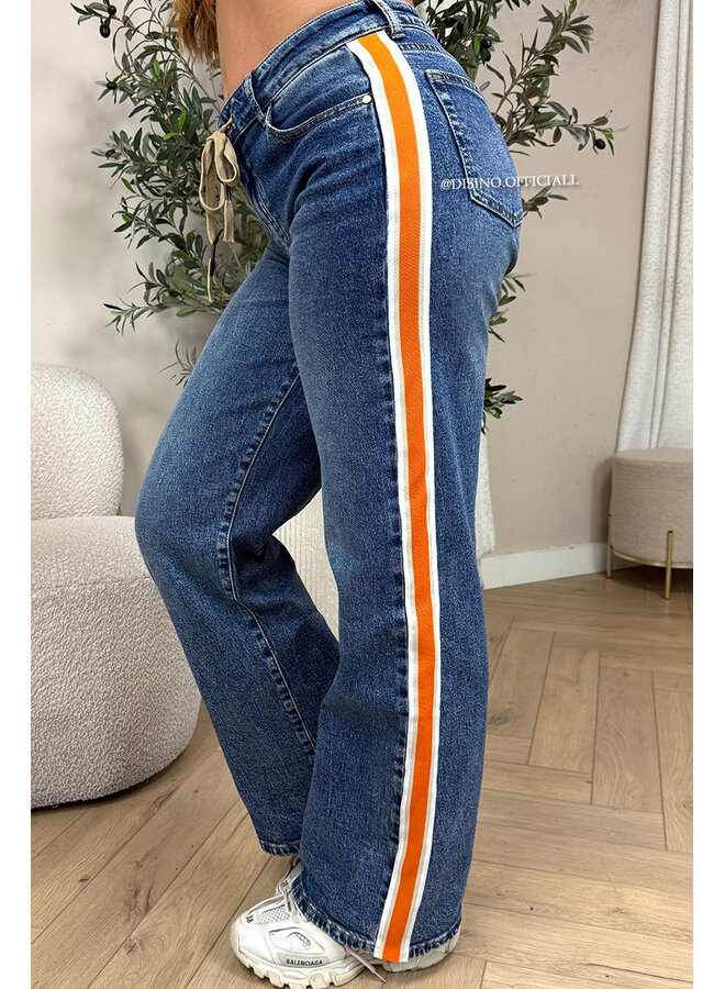 DARK BLUE - 'SKYE V2 JEANS' - LIMITED EDITION SUPER STRETCH ORANGE STRIPED JEANS